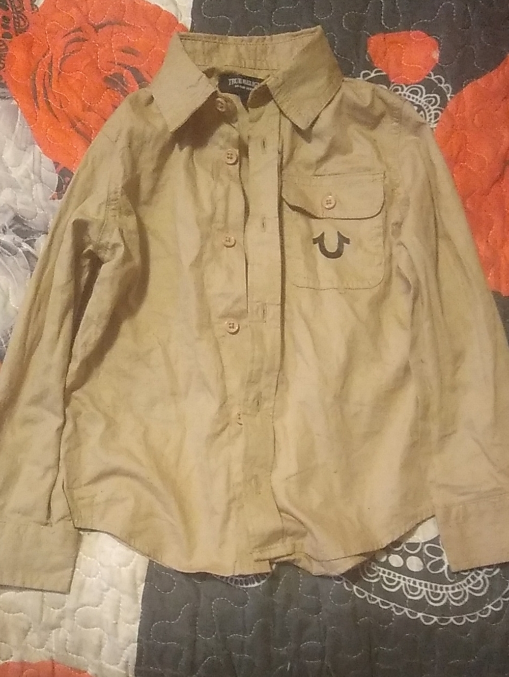 True Religion Kids Long-Sleeve Button-Down Shirt in Khaki
